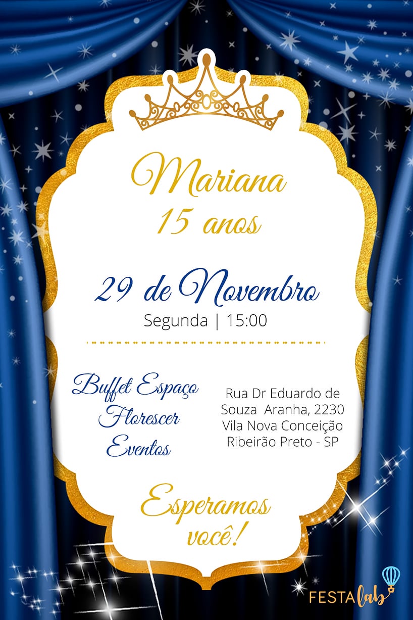 Convite de Aniversario - Debutante - Realeza