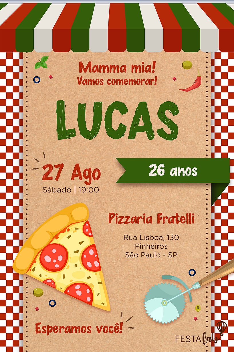 Convite de Aniversario - Pizza