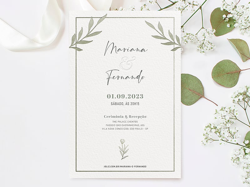 Crie seu convite de casamento - Folhagem minimalista fendi| FestaLab